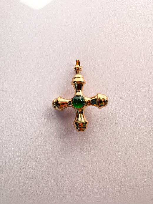 Cross with Green Stone Charm